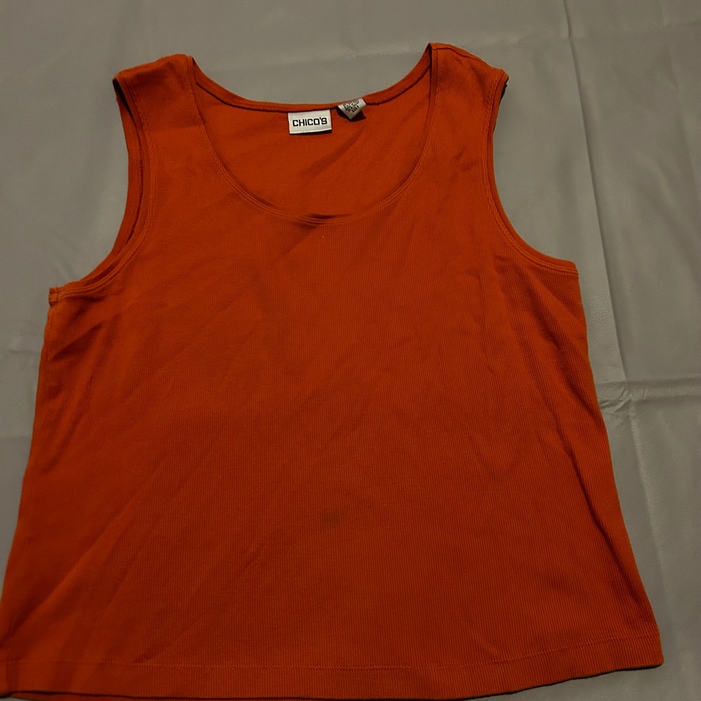 Chicos Burnt Orange Ribbed Tank Top Scoop Neck Cotton Stretch Shell Size 3 L XL